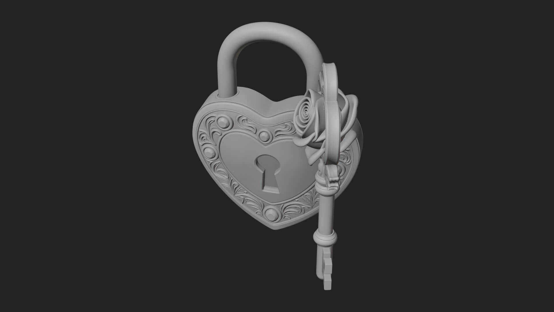 Jeweled Heart Lock Pendant Design 2 3D Print Model 3D Model