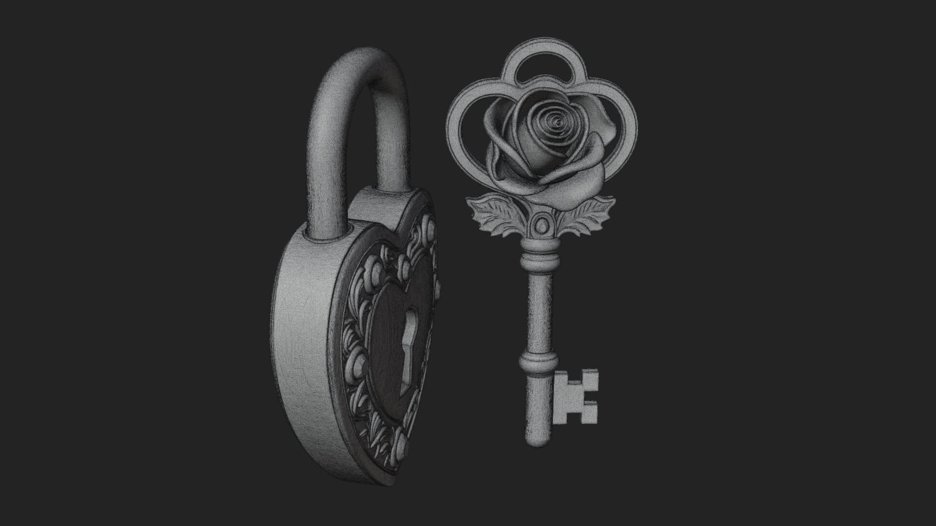 Jeweled Heart Lock Pendant Design 2 3D Print Model 3D Model