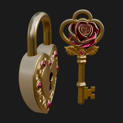 Jeweled Heart Lock Pendant Design 2 3D Print Model