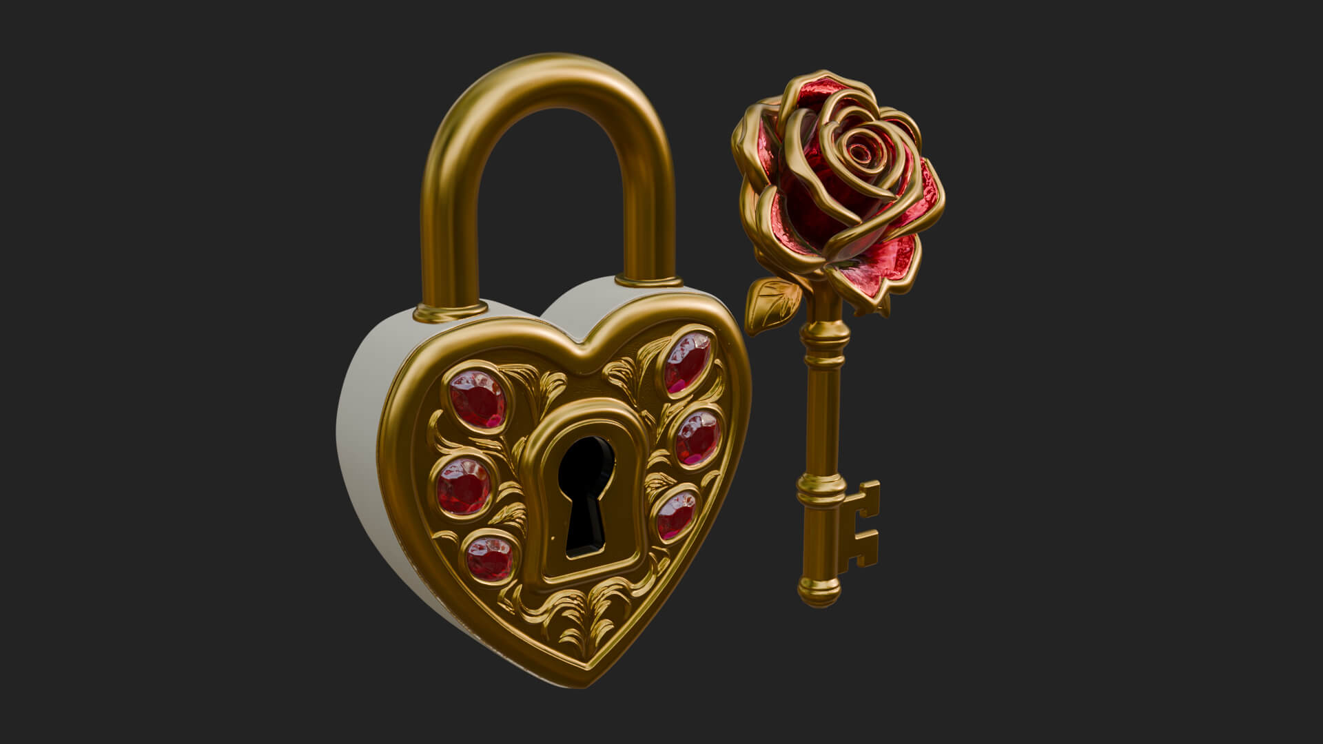 Jeweled Heart Lock Pendant Design 3 3D Print Model 3D Model