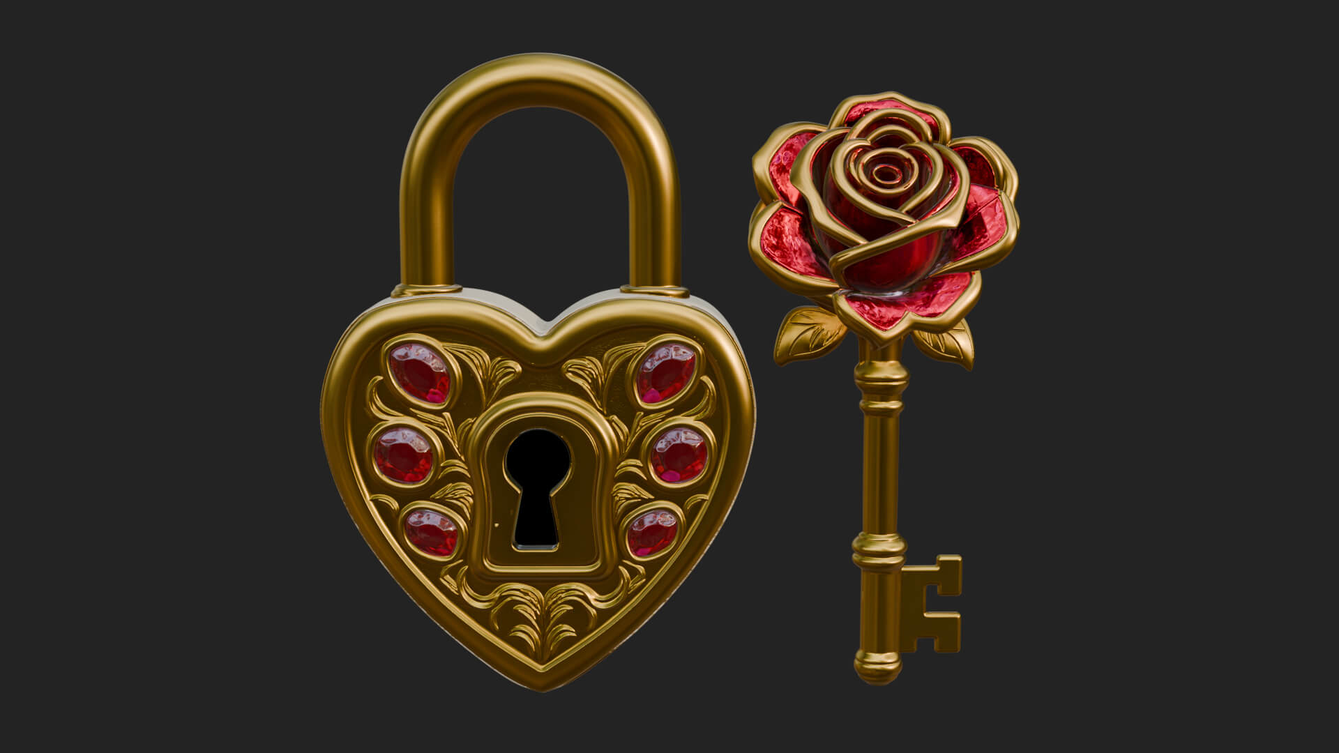 Jeweled Heart Lock Pendant Design 3 3D Print Model 3D Model