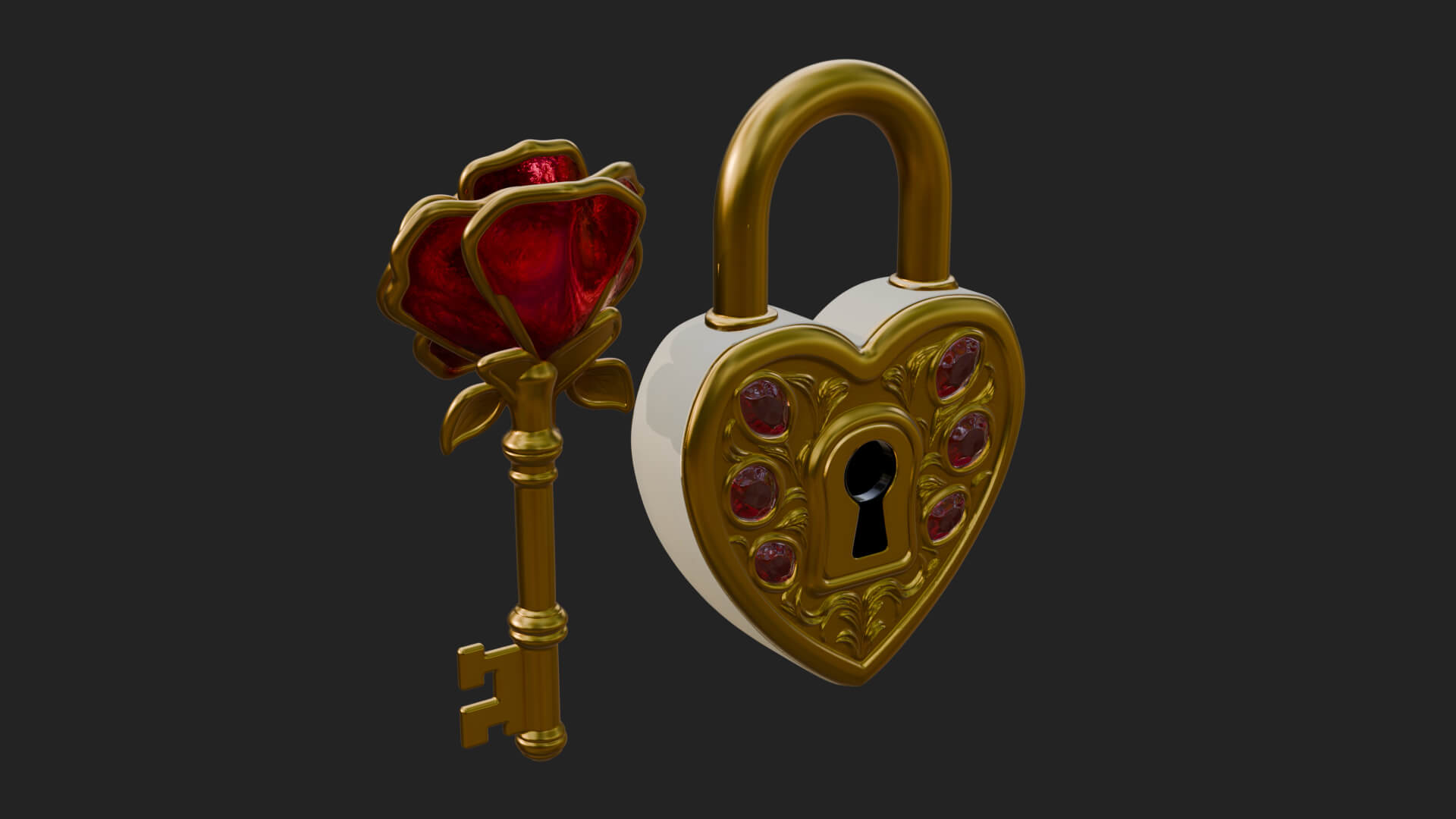 Jeweled Heart Lock Pendant Design 3 3D Print Model 3D Model