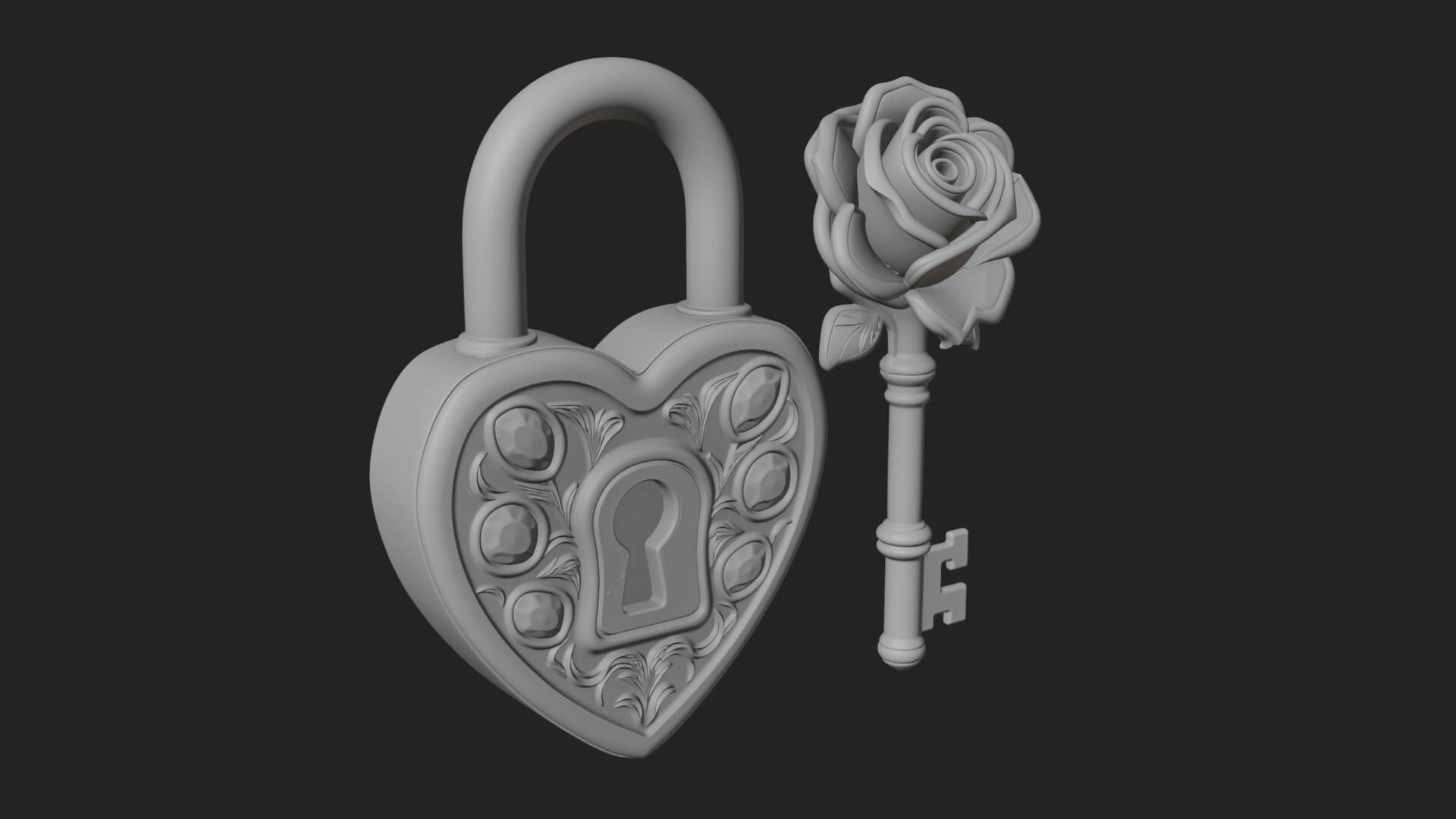 Jeweled Heart Lock Pendant Design 3 3D Print Model 3D Model