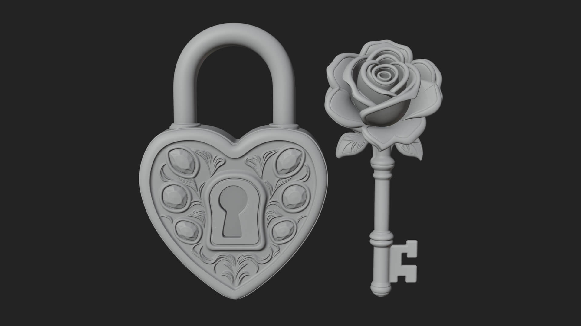 Jeweled Heart Lock Pendant Design 3 3D Print Model 3D Model