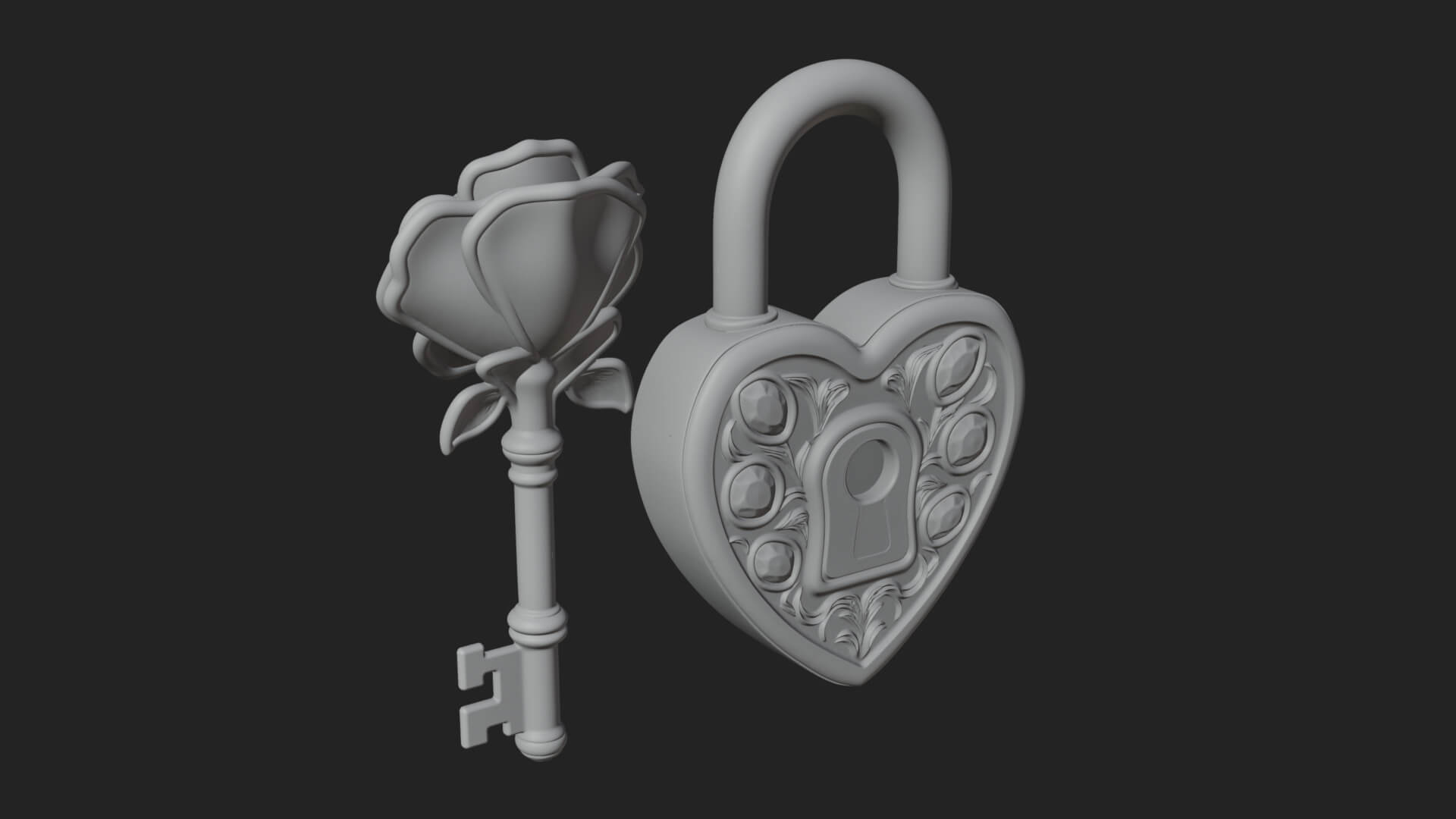 Jeweled Heart Lock Pendant Design 3 3D Print Model 3D Model