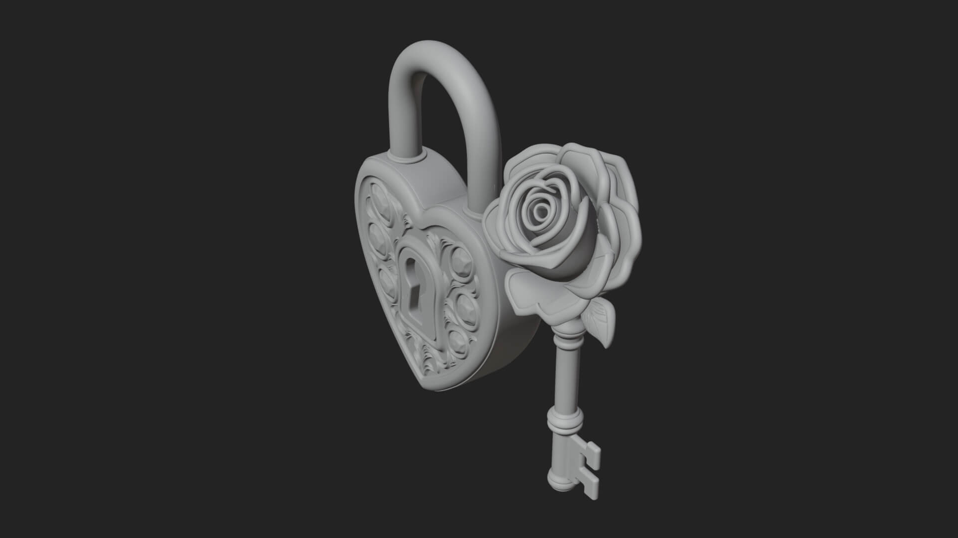 Jeweled Heart Lock Pendant Design 3 3D Print Model 3D Model