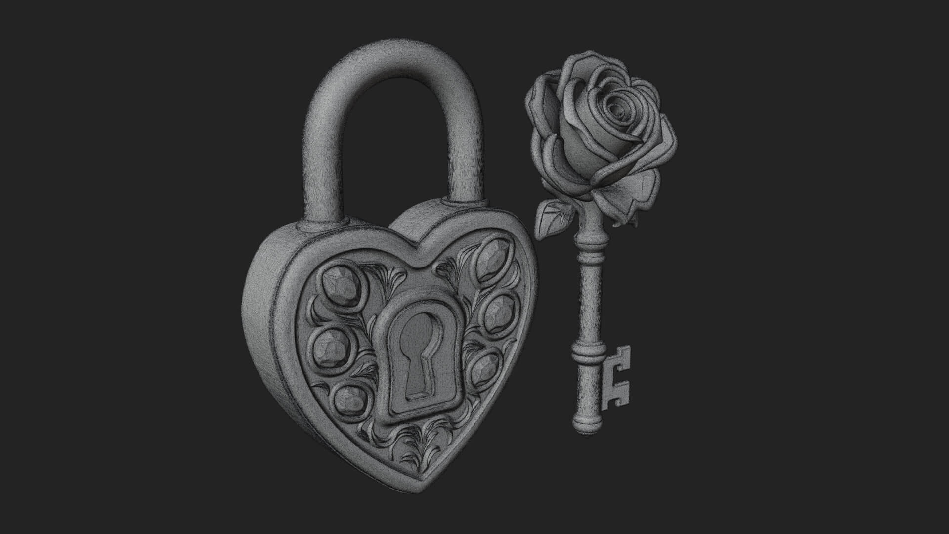 Jeweled Heart Lock Pendant Design 3 3D Print Model 3D Model