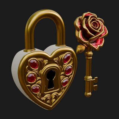 Jeweled Heart Lock Pendant Design 3 3D Print Model