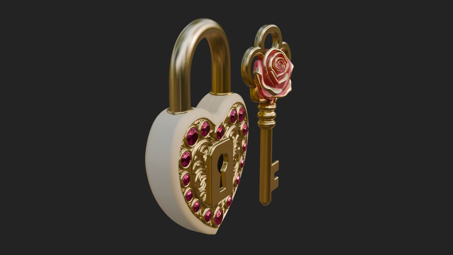 Jeweled Heart Lock Pendant Design 4 3D Print Model 3D Model