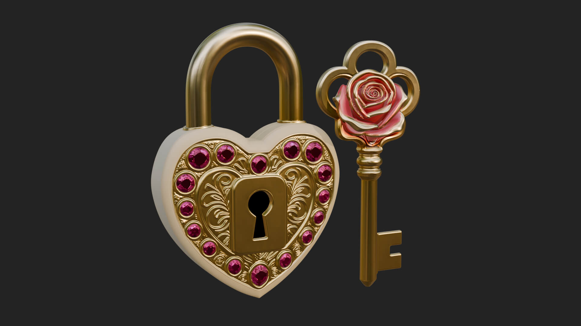 Jeweled Heart Lock Pendant Design 4 3D Print Model 3D Model