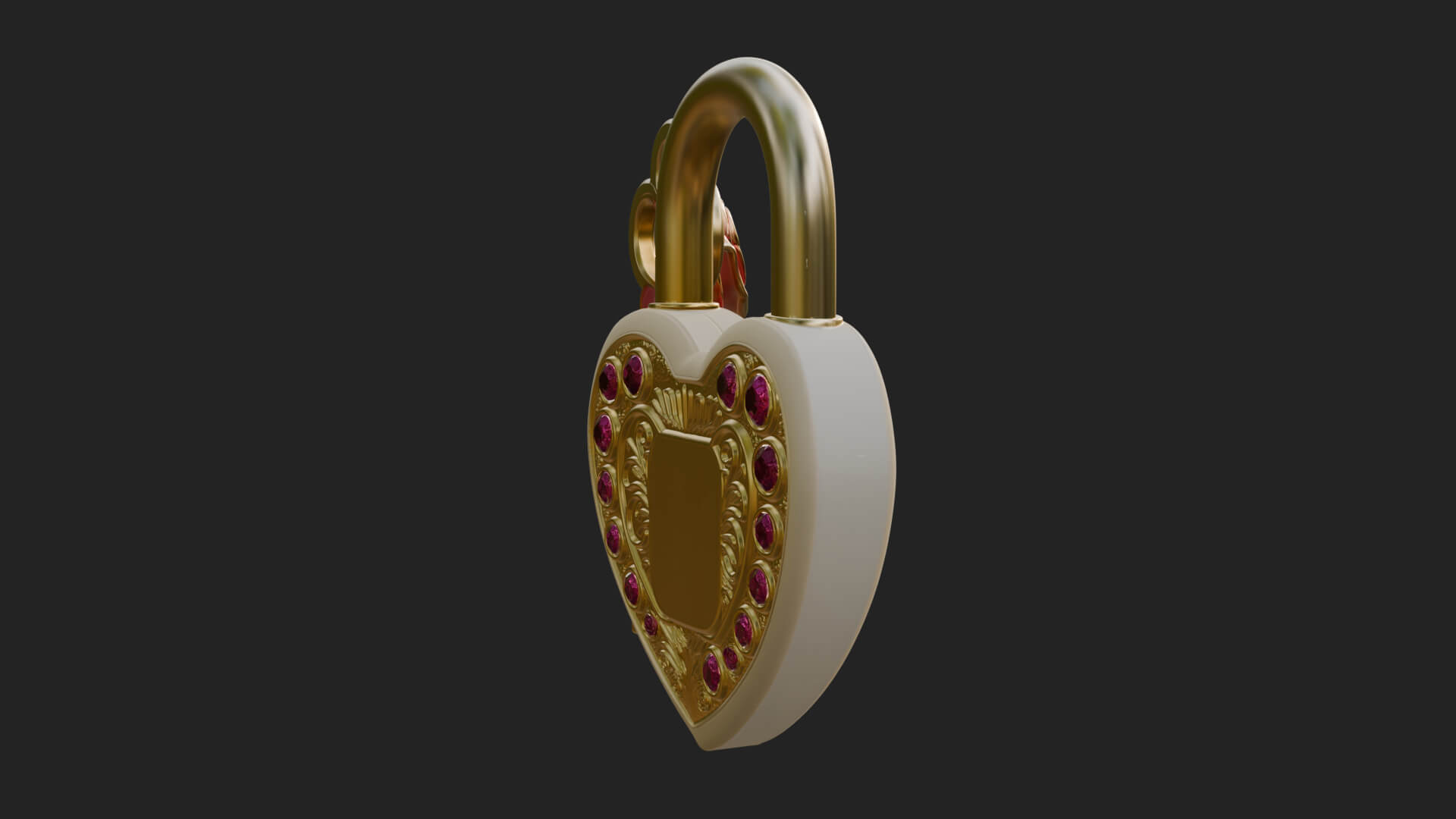 Jeweled Heart Lock Pendant Design 4 3D Print Model 3D Model
