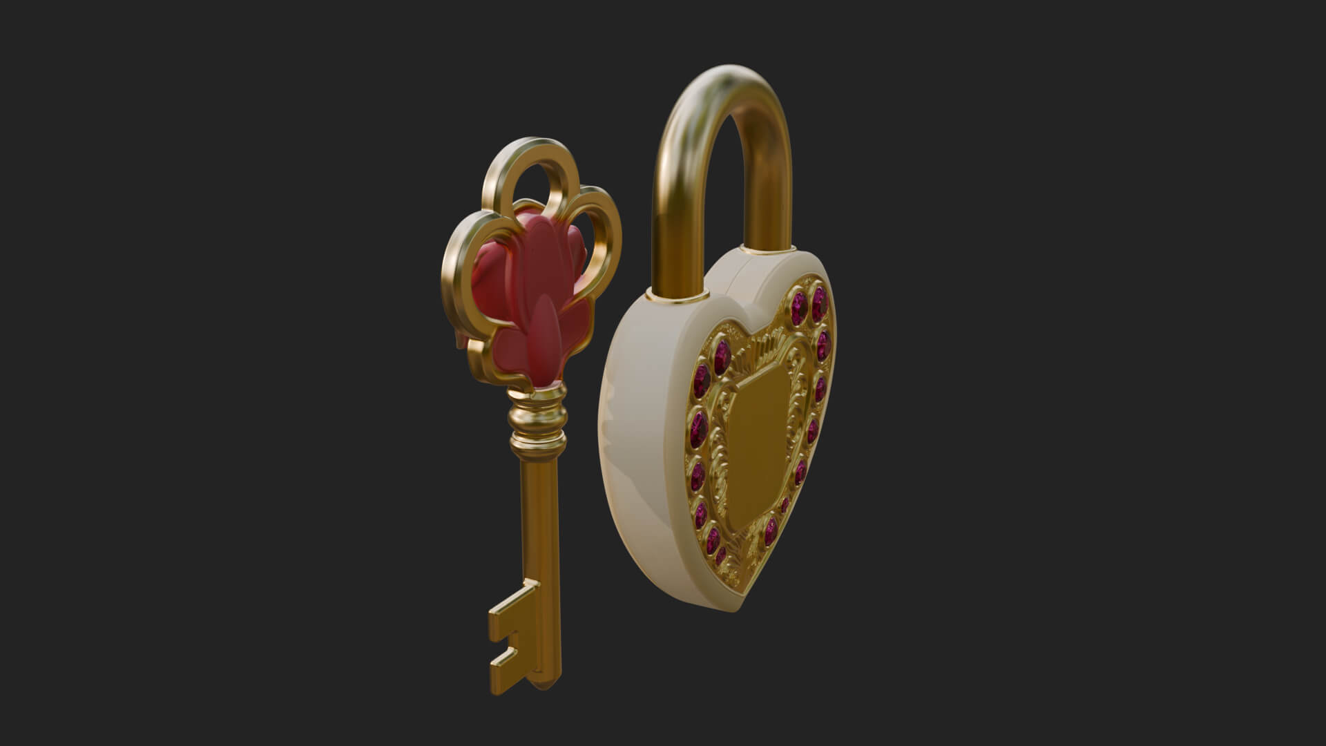 Jeweled Heart Lock Pendant Design 4 3D Print Model 3D Model