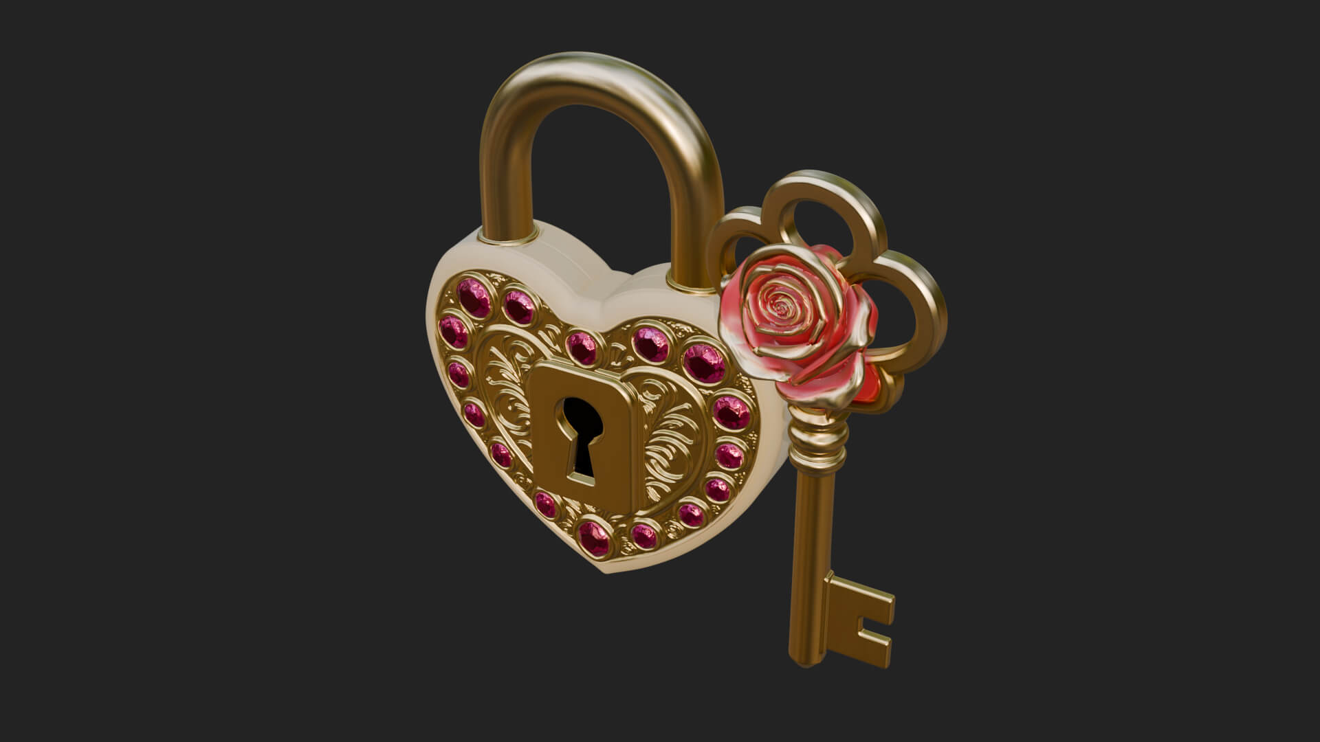 Jeweled Heart Lock Pendant Design 4 3D Print Model 3D Model