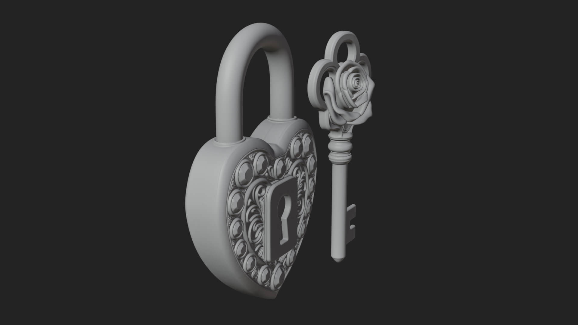 Jeweled Heart Lock Pendant Design 4 3D Print Model 3D Model