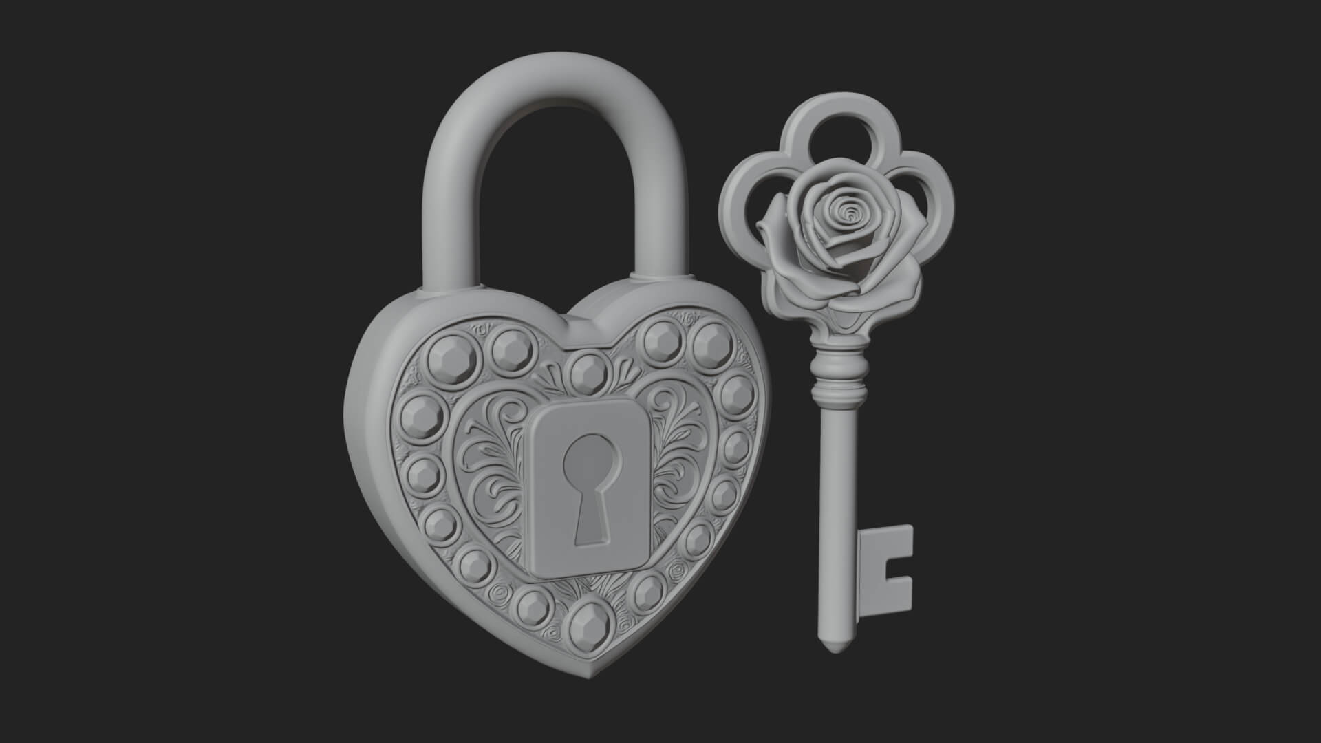 Jeweled Heart Lock Pendant Design 4 3D Print Model 3D Model