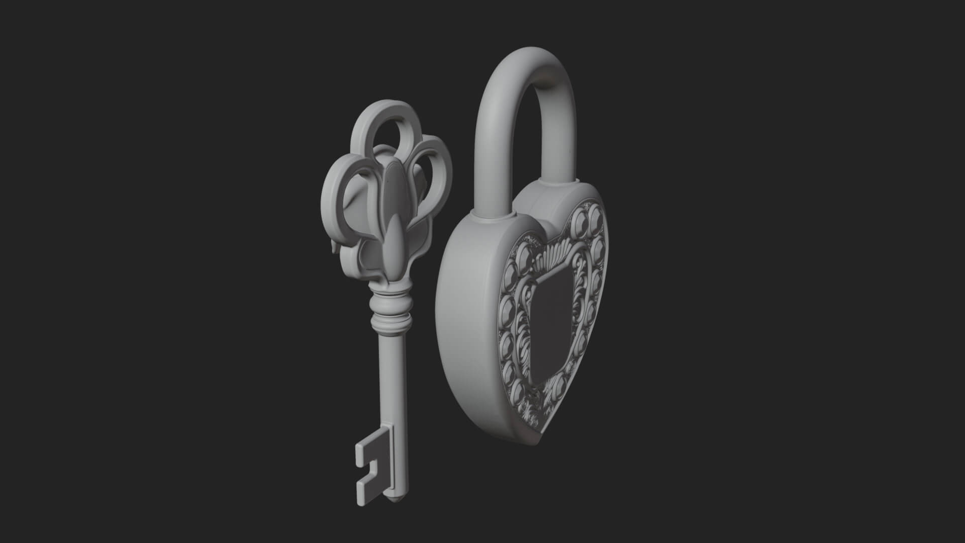 Jeweled Heart Lock Pendant Design 4 3D Print Model 3D Model