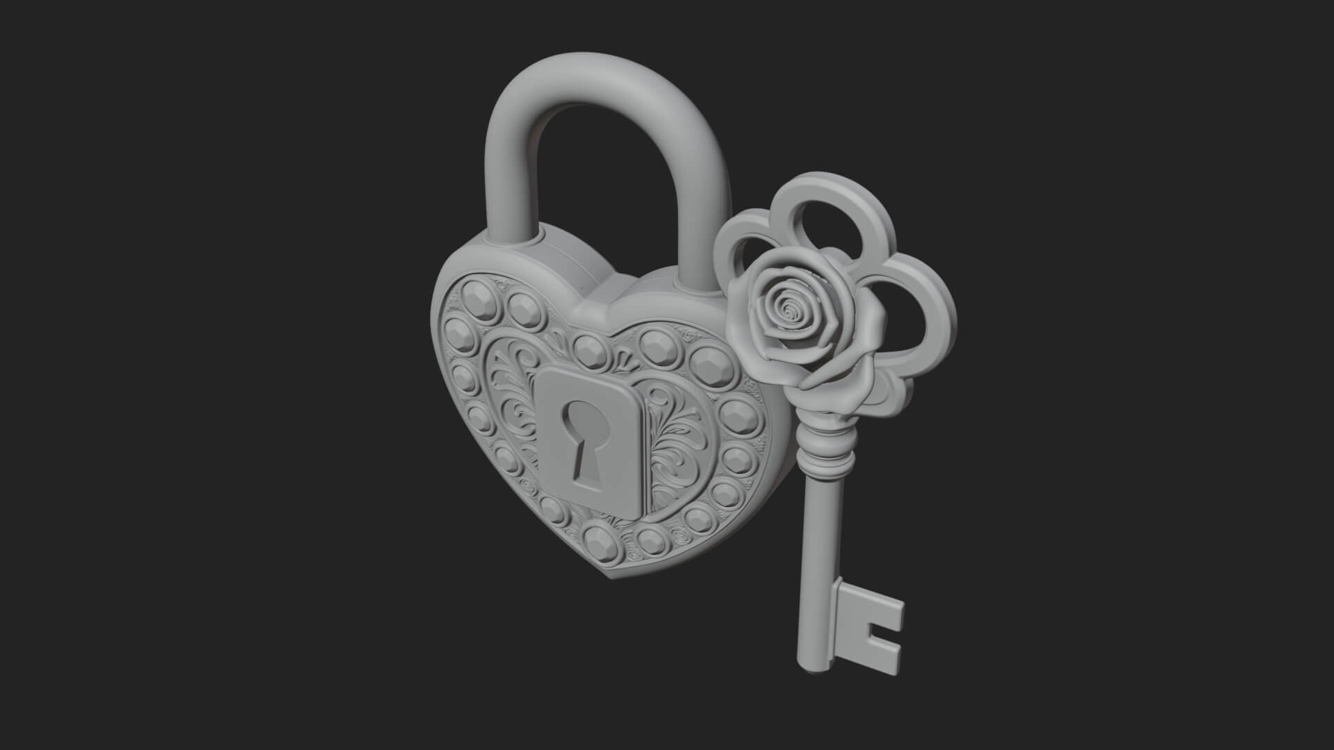 Jeweled Heart Lock Pendant Design 4 3D Print Model 3D Model
