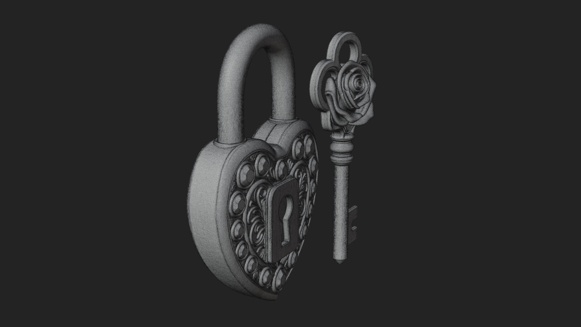 Jeweled Heart Lock Pendant Design 4 3D Print Model 3D Model