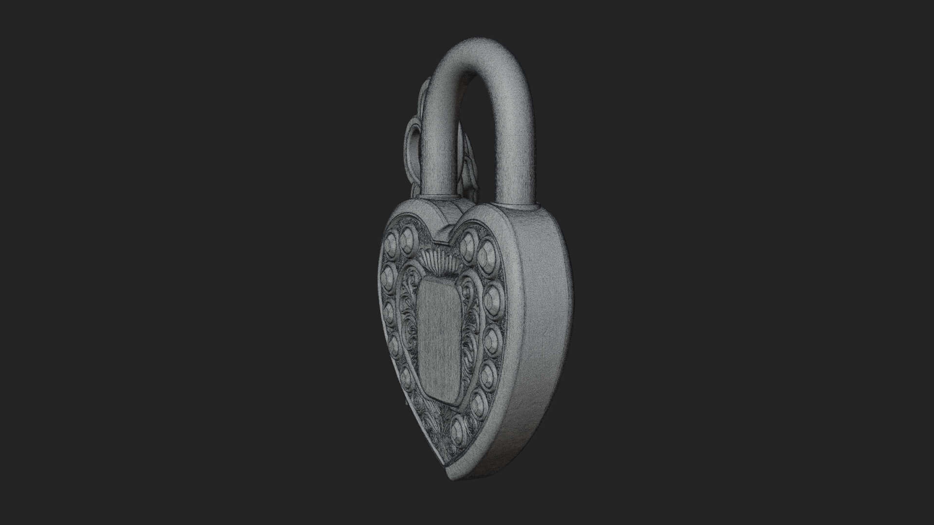 Jeweled Heart Lock Pendant Design 4 3D Print Model 3D Model