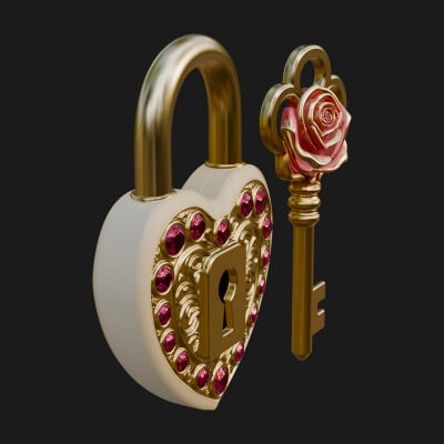 Jeweled Heart Lock Pendant Design 4 3D Print Model