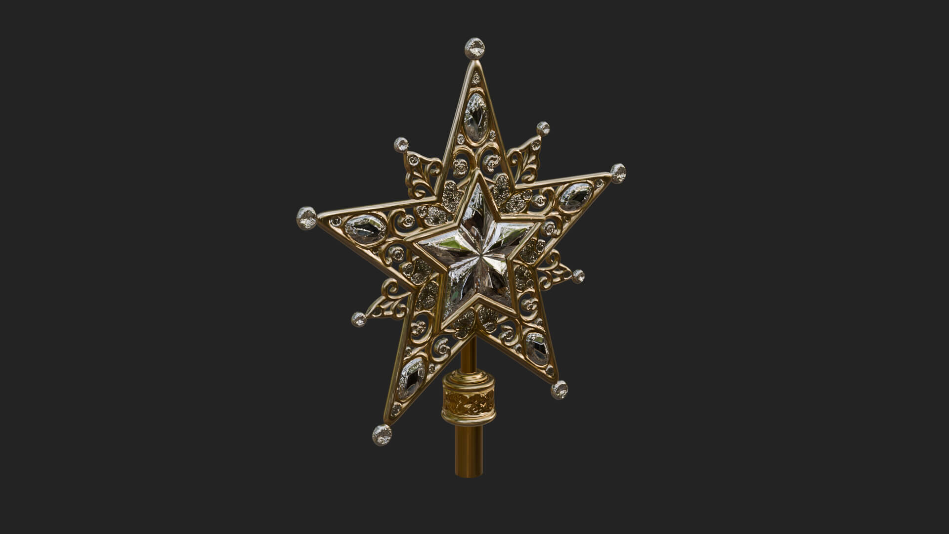 Jeweled Star Tree Topper Ornament Design 1 3D Print Model 3D Model