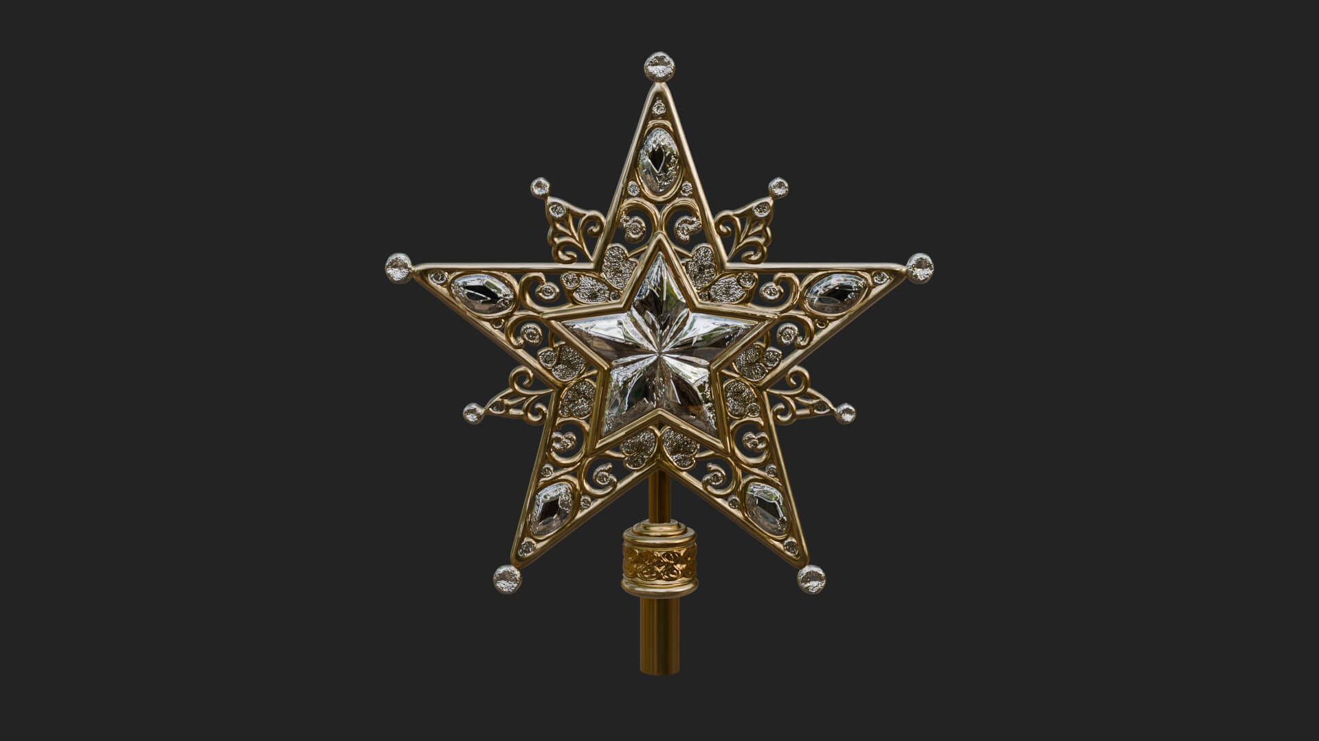 Jeweled Star Tree Topper Ornament Design 1 3D Print Model 3D Model