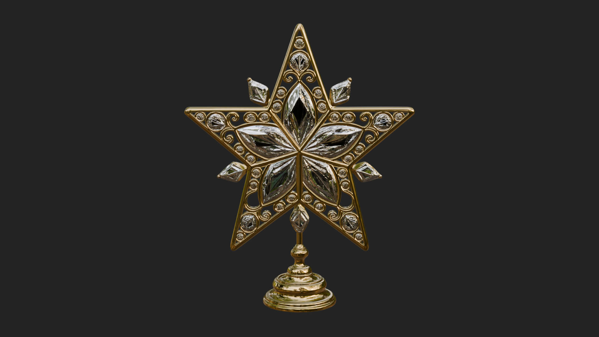 Jeweled Star Tree Topper Ornament Design 3 3D Print Model 3D Model