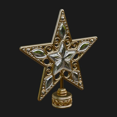 Jeweled Star Tree Topper Ornament Design 4 3D Print Model