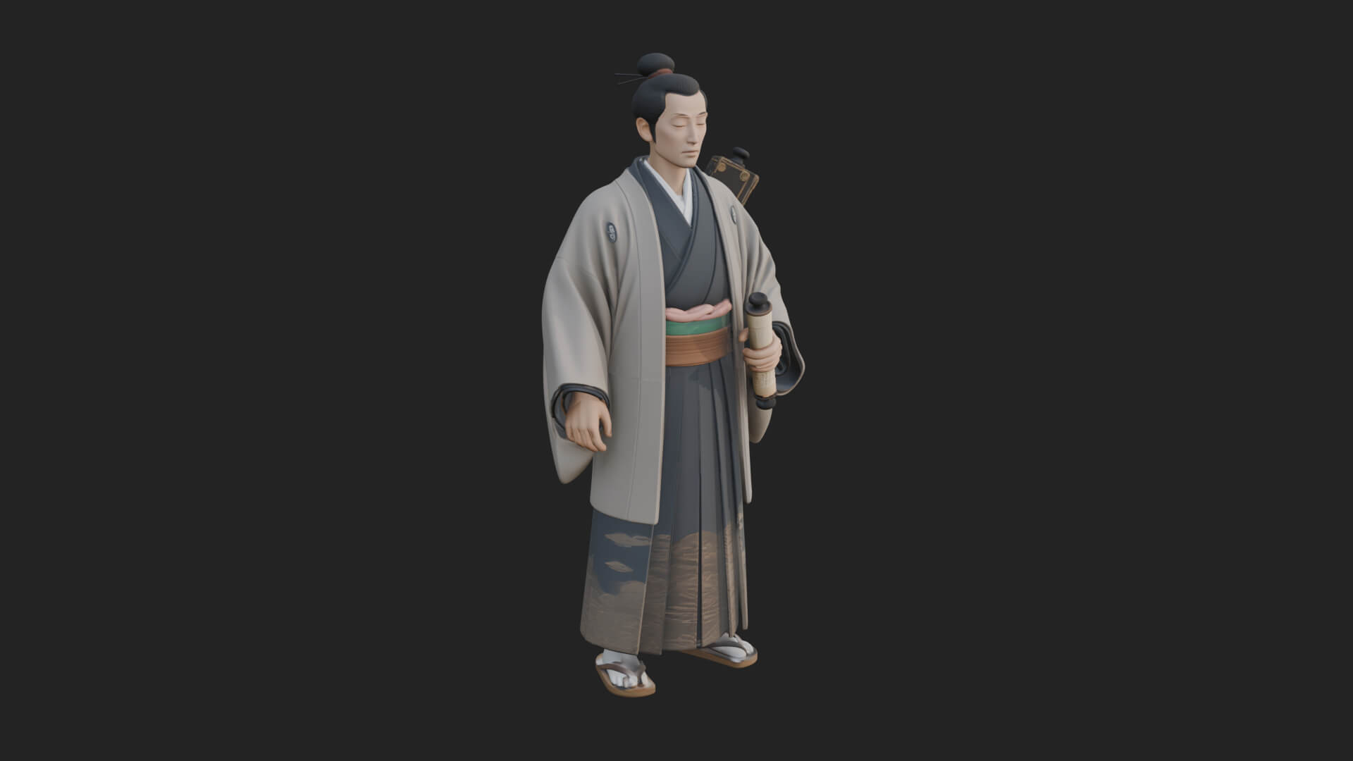 Kimono Merchant Man Statue Design 3 3D Print Model 3D Model