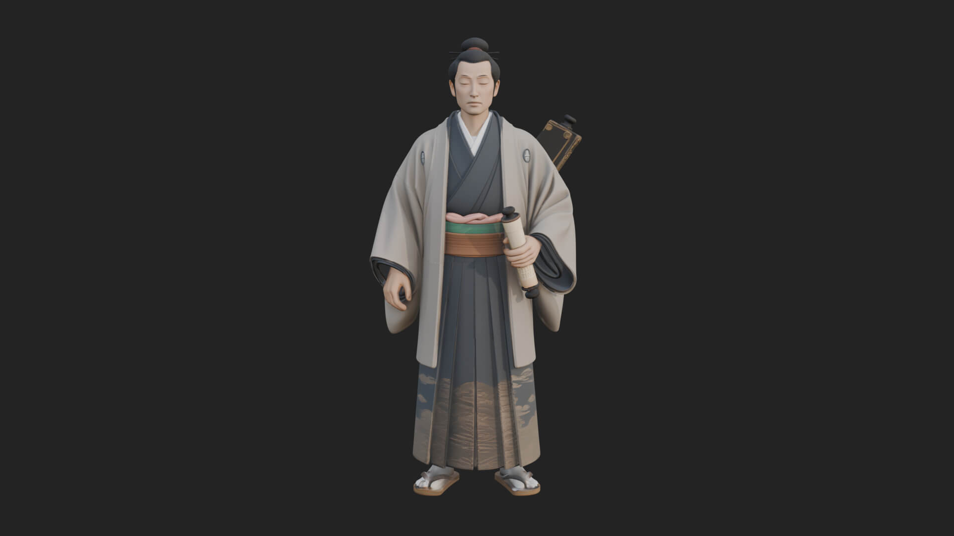 Kimono Merchant Man Statue Design 3 3D Print Model 3D Model