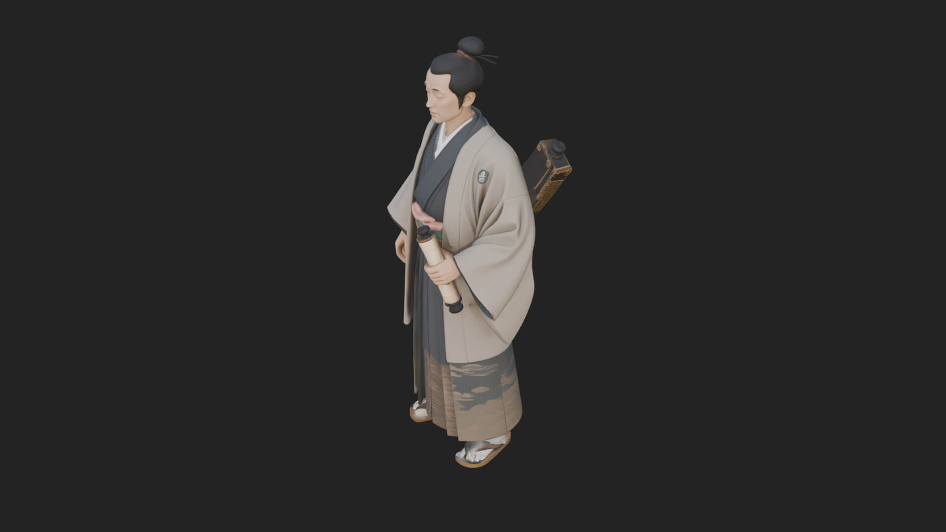 Kimono Merchant Man Statue Design 3 3D Print Model 3D Model