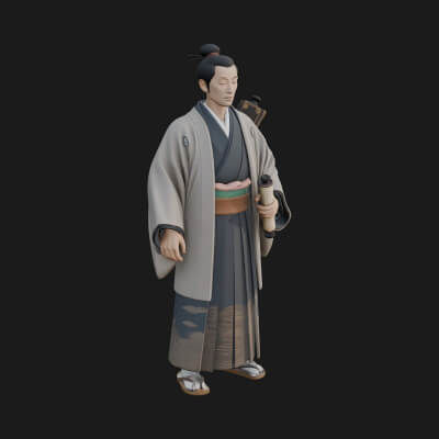 Kimono Merchant Man Statue Design 3 3D Print Model