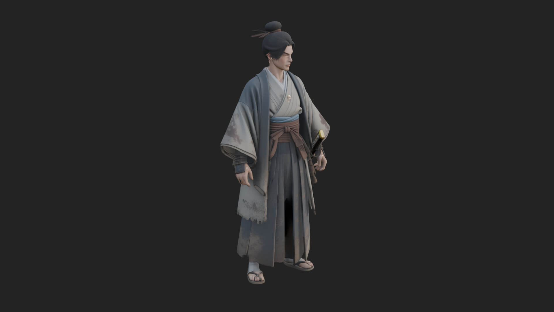 Kimono Merchant Man Statue Design 6 3D Print Model 3D Model