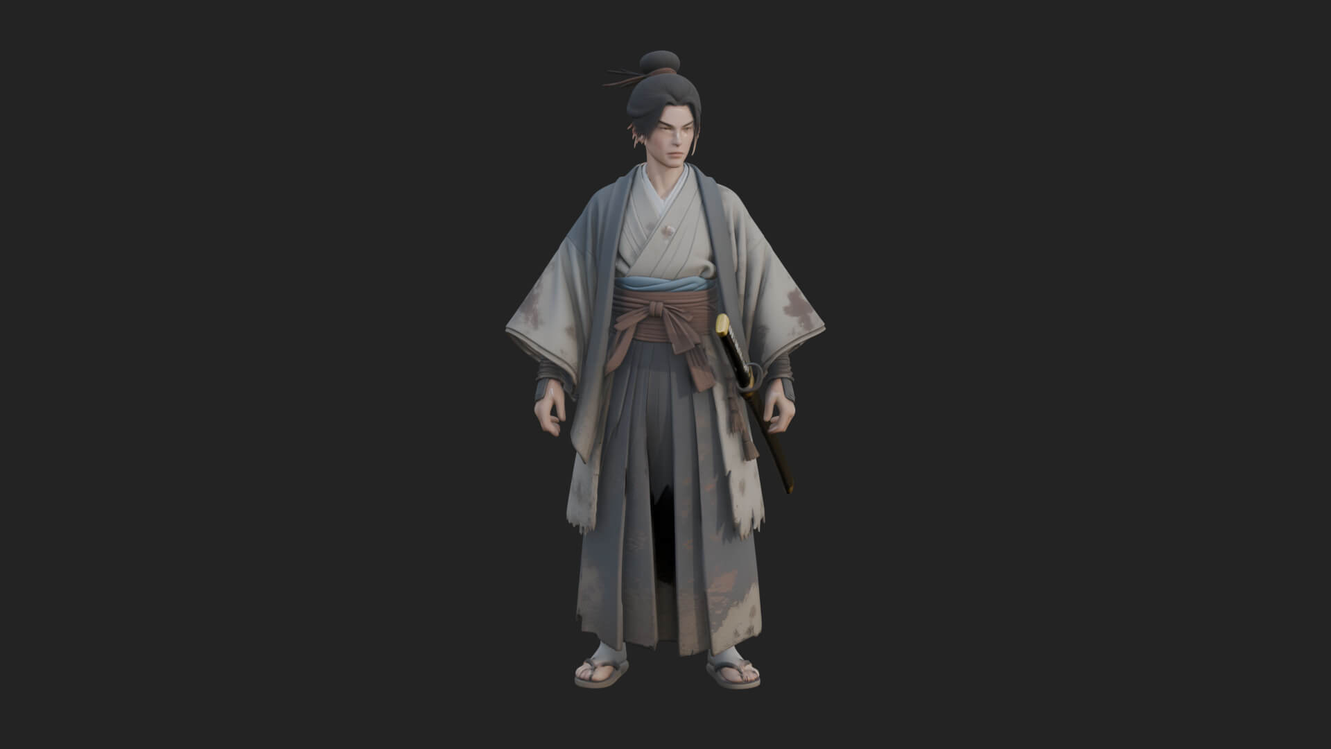 Kimono Merchant Man Statue Design 6 3D Print Model 3D Model