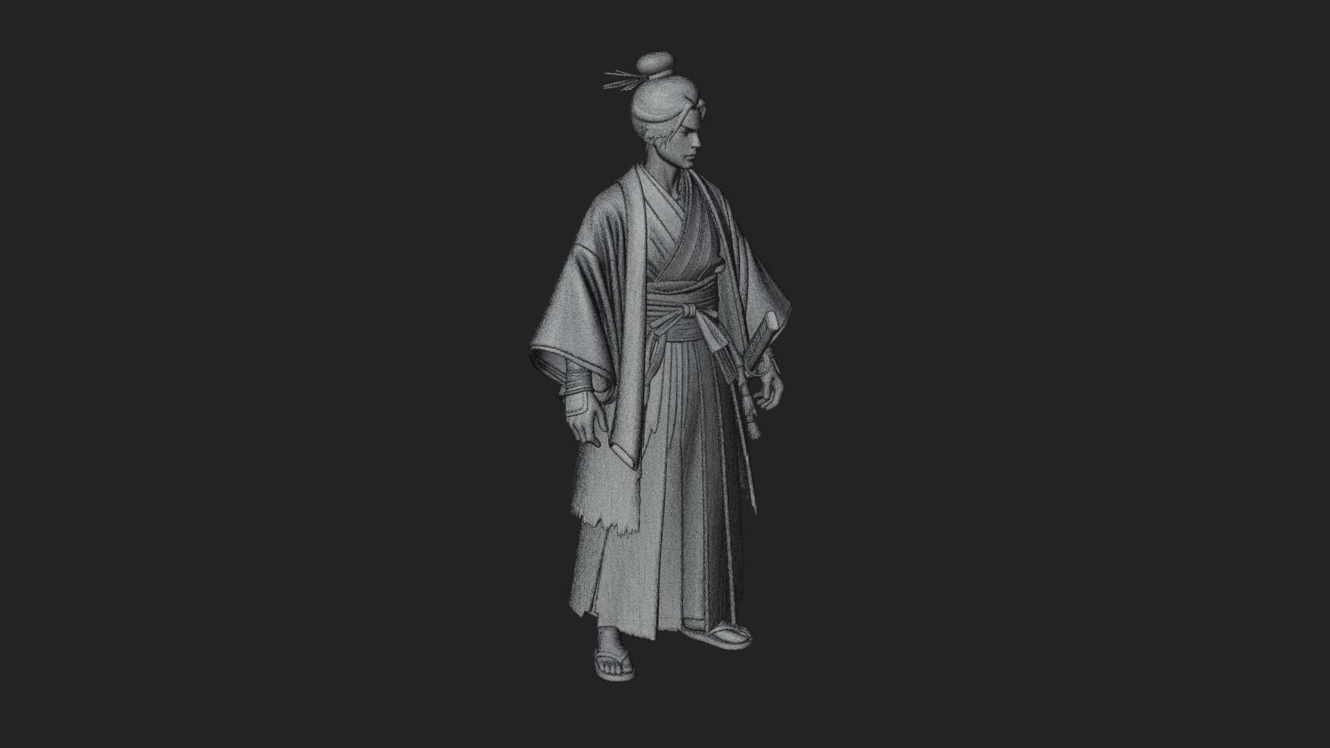 Kimono Merchant Man Statue Design 6 3D Print Model 3D Model