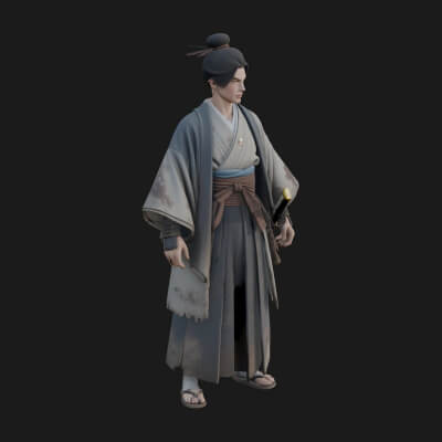 Kimono Merchant Man Statue Design 6 3D Print Model