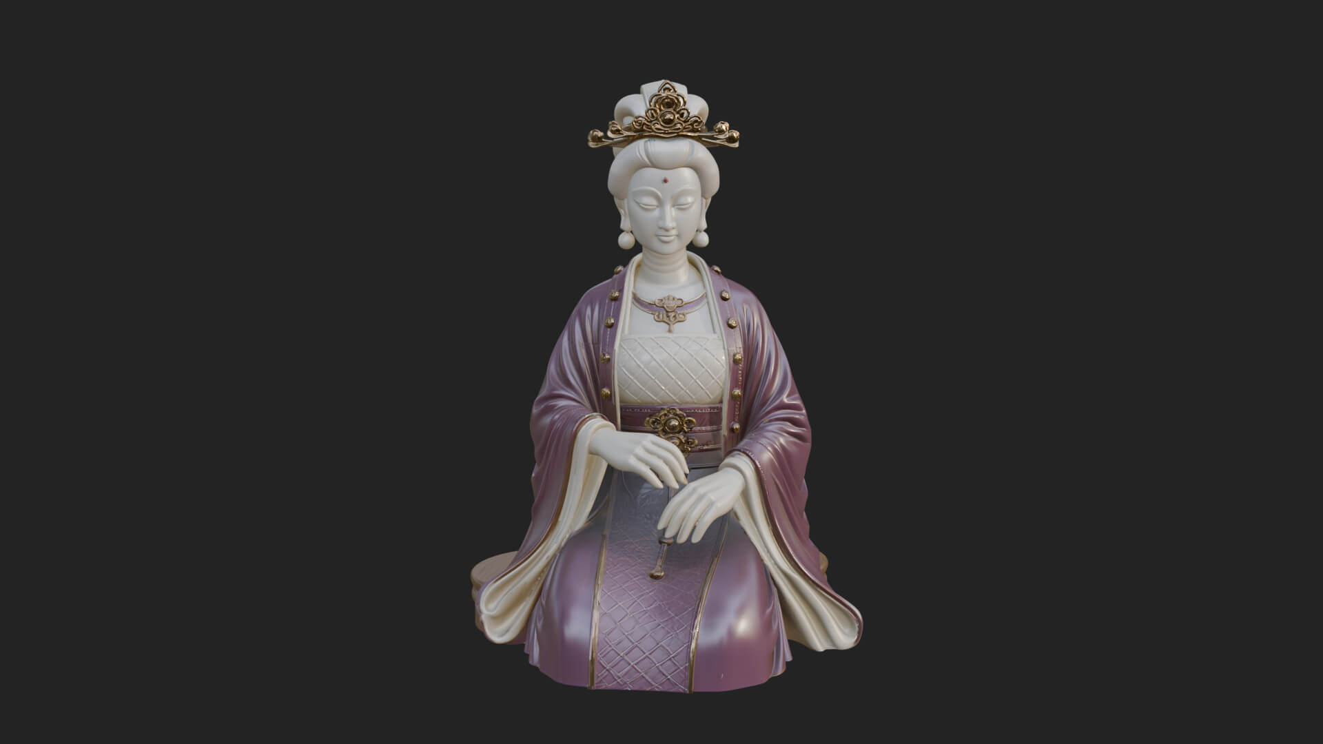 Kneeling Hanfu Lady Statue Design 1 3D Print Model 3D Model