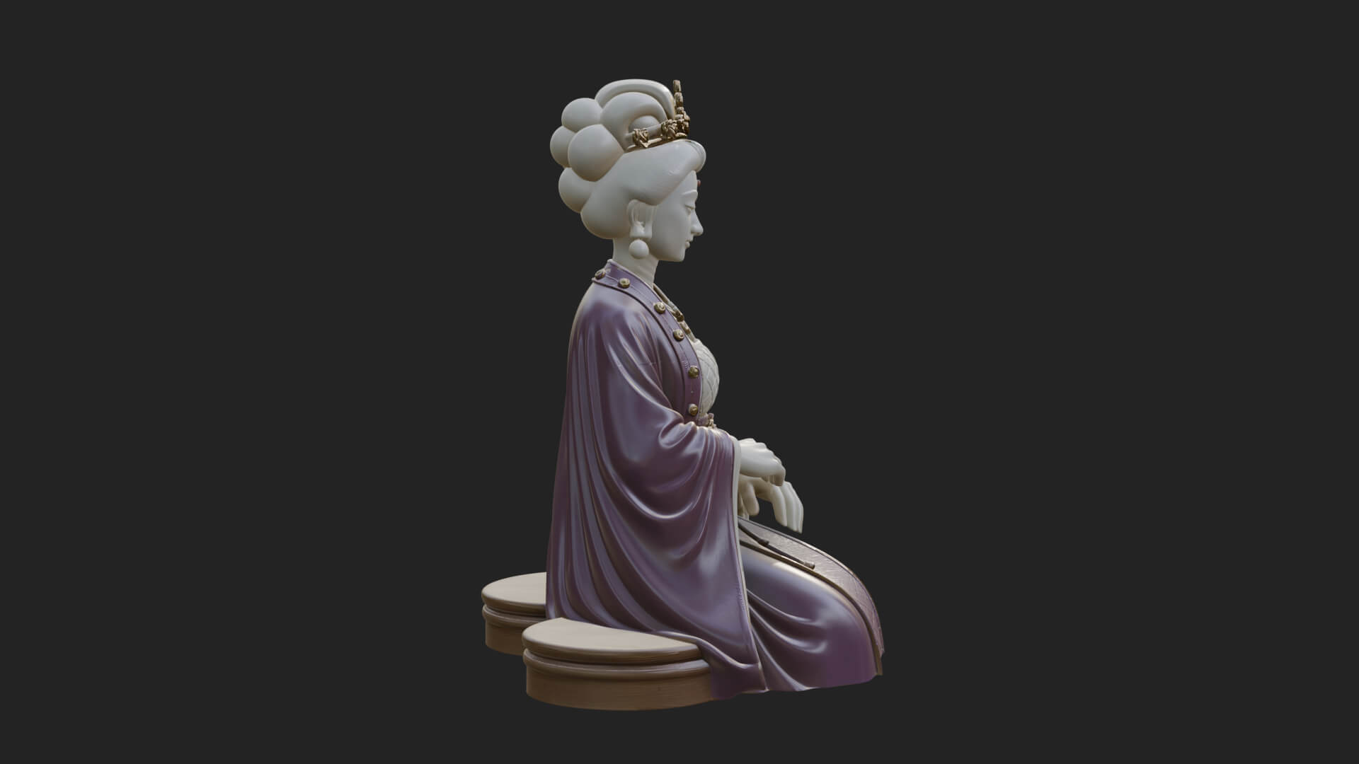 Kneeling Hanfu Lady Statue Design 1 3D Print Model 3D Model