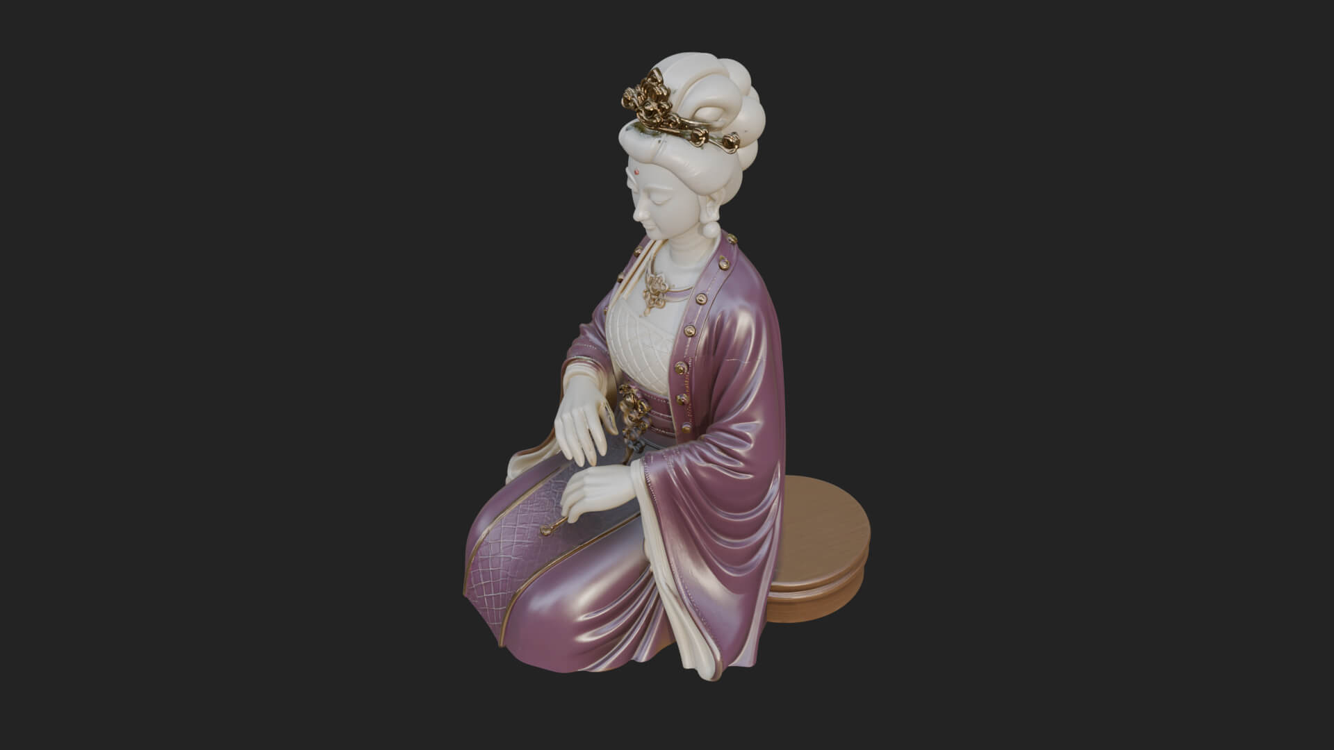 Kneeling Hanfu Lady Statue Design 1 3D Print Model 3D Model