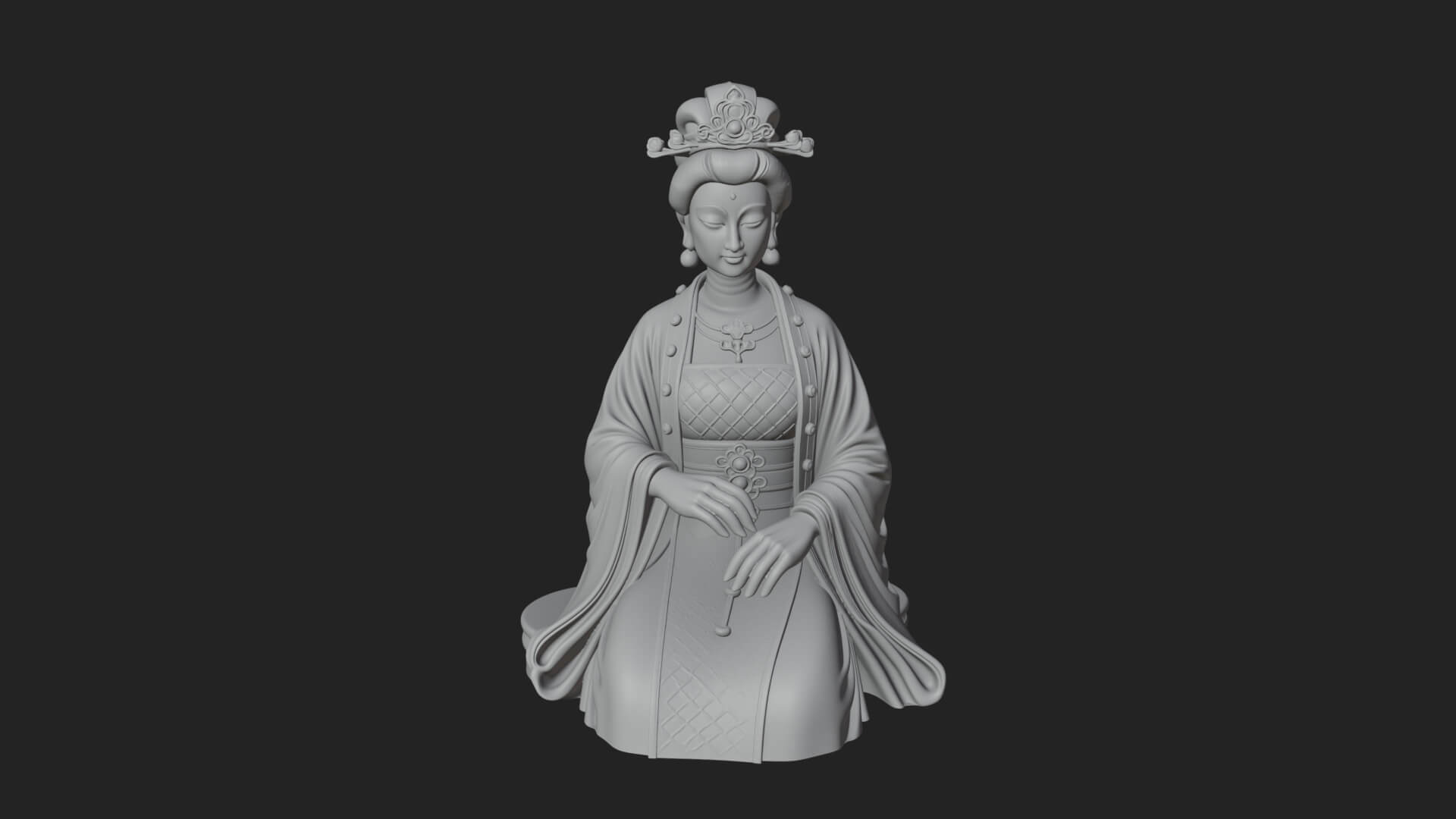 Kneeling Hanfu Lady Statue Design 1 3D Print Model 3D Model
