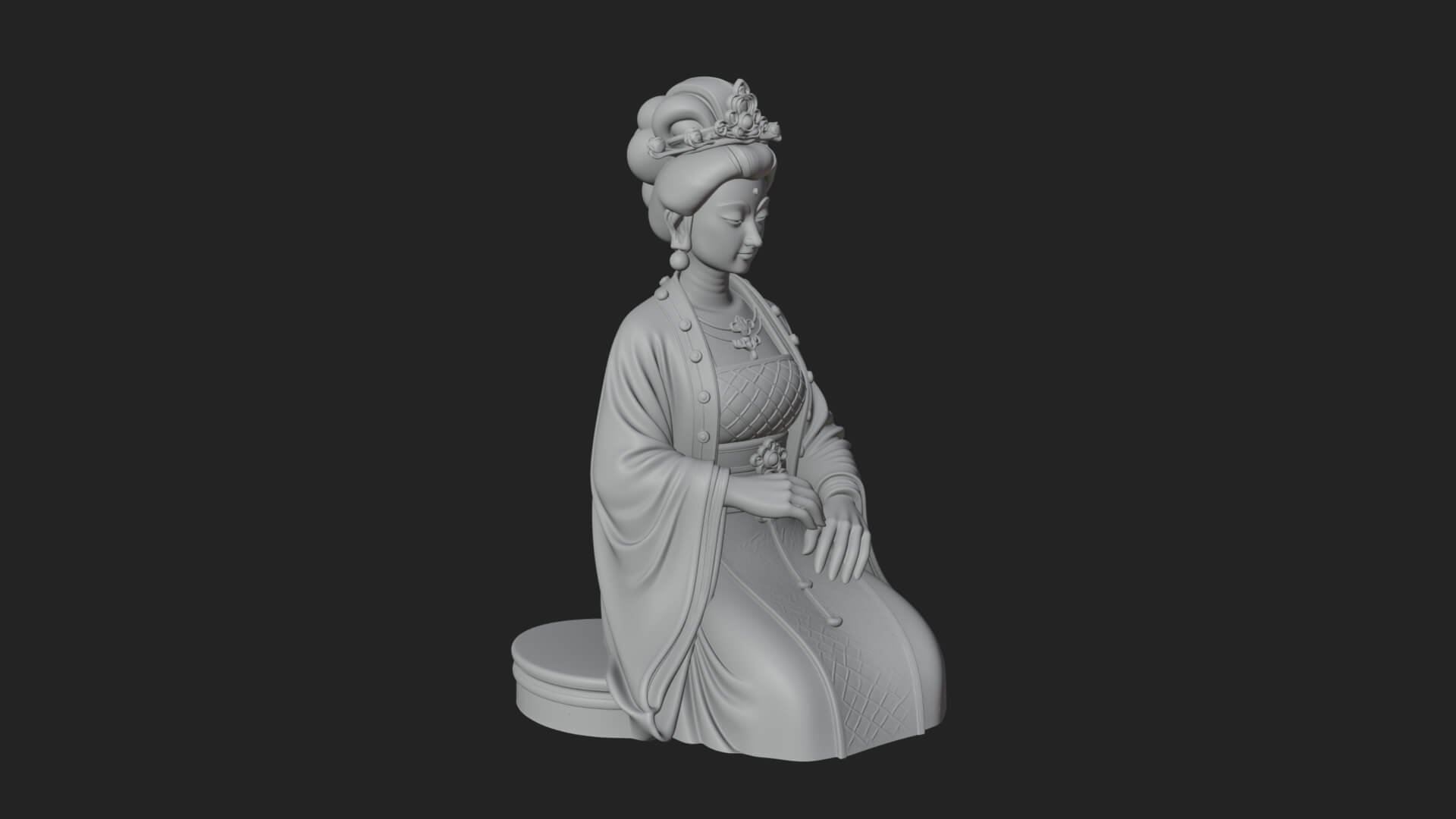 Kneeling Hanfu Lady Statue Design 1 3D Print Model 3D Model