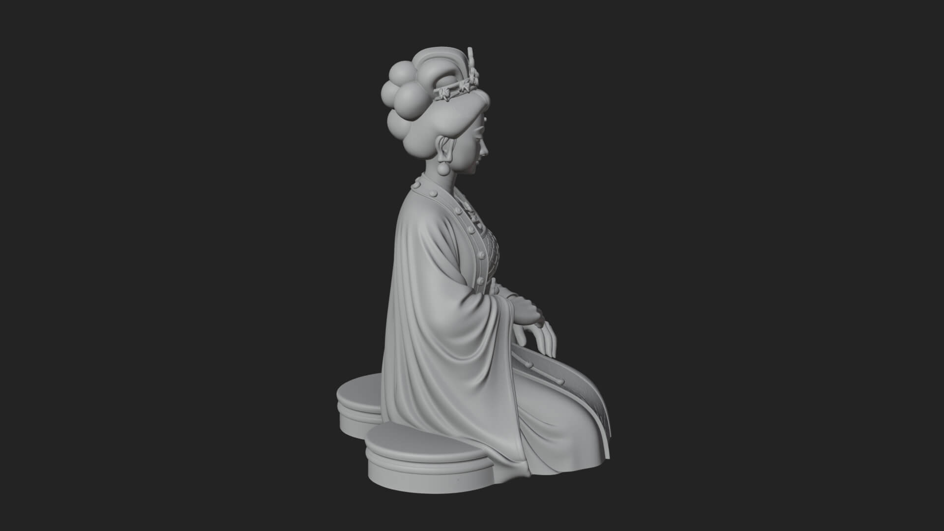 Kneeling Hanfu Lady Statue Design 1 3D Print Model 3D Model