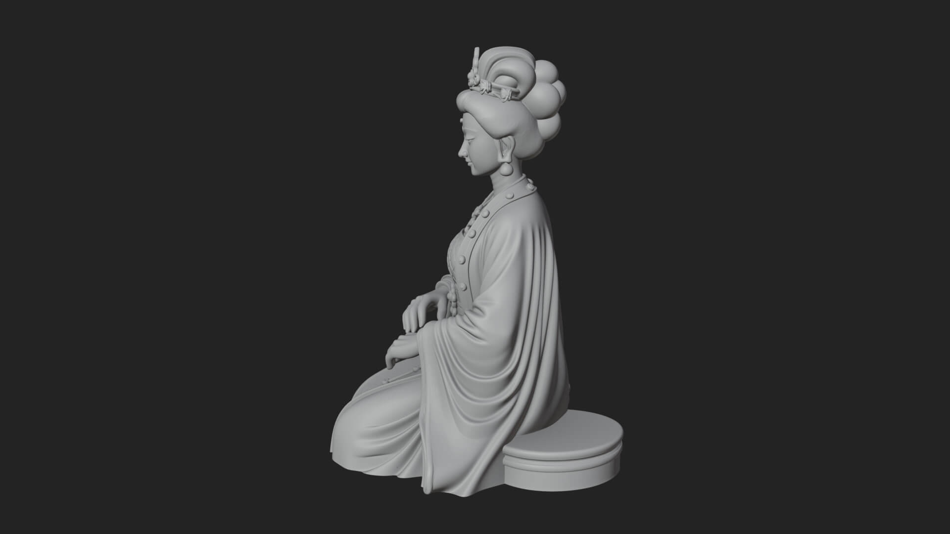 Kneeling Hanfu Lady Statue Design 1 3D Print Model 3D Model