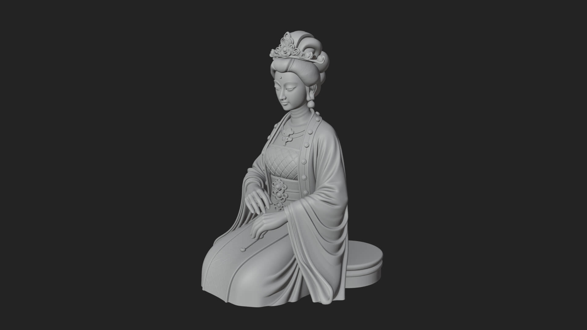 Kneeling Hanfu Lady Statue Design 1 3D Print Model 3D Model