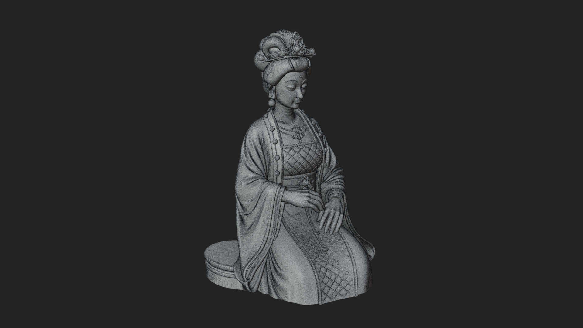 Kneeling Hanfu Lady Statue Design 1 3D Print Model 3D Model