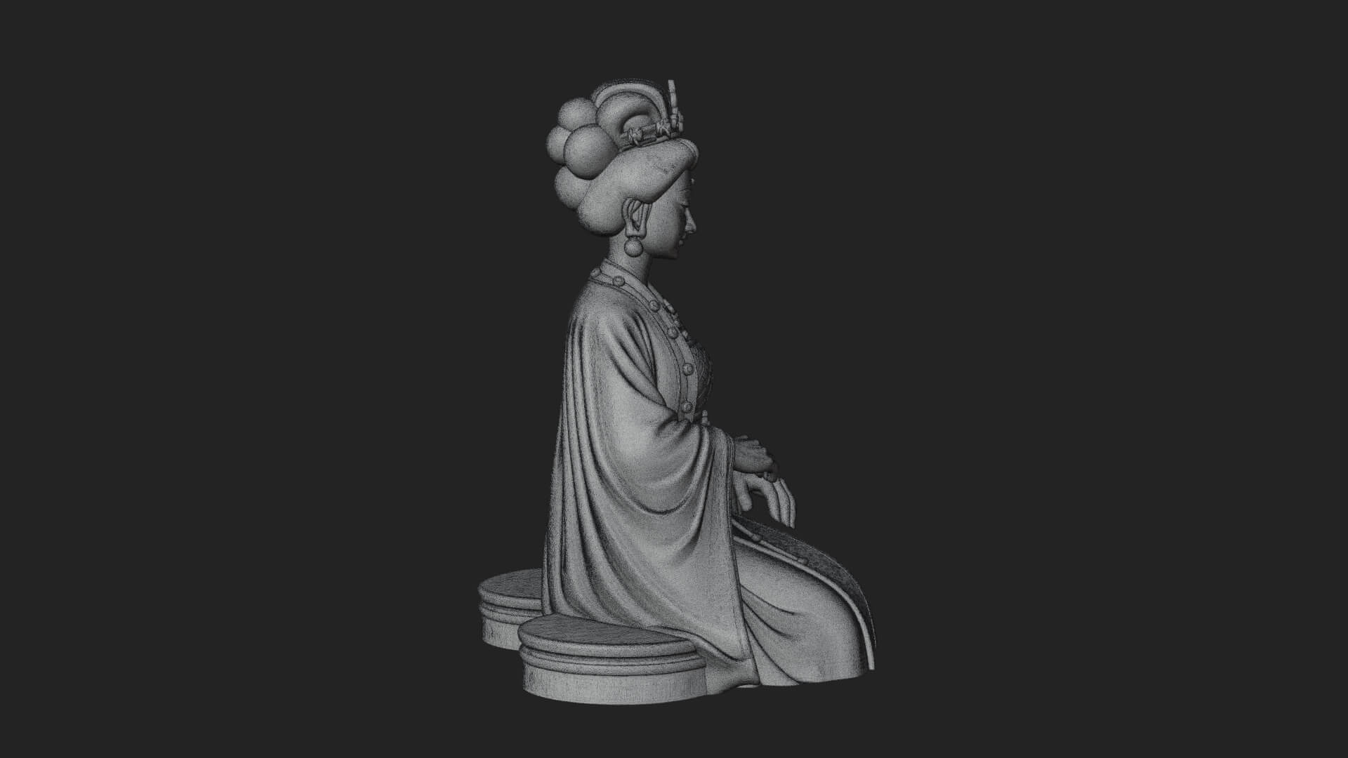 Kneeling Hanfu Lady Statue Design 1 3D Print Model 3D Model