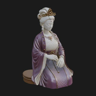 Kneeling Hanfu Lady Statue Design 1 3D Print Model
