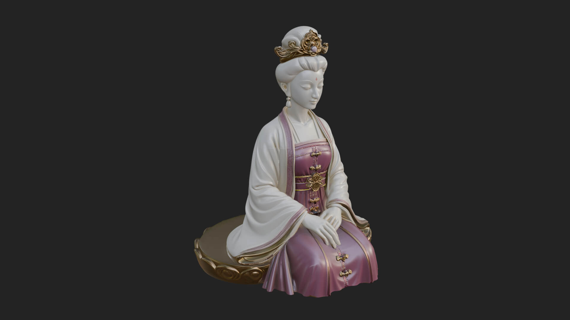 Kneeling Hanfu Lady Statue Design 2 3D Print Model 3D Model