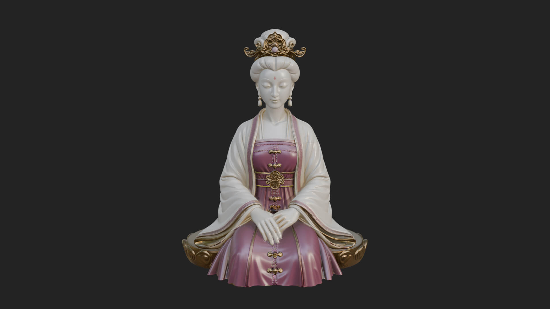 Kneeling Hanfu Lady Statue Design 2 3D Print Model 3D Model