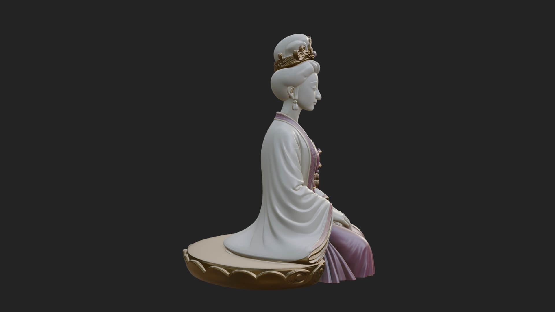 Kneeling Hanfu Lady Statue Design 2 3D Print Model 3D Model